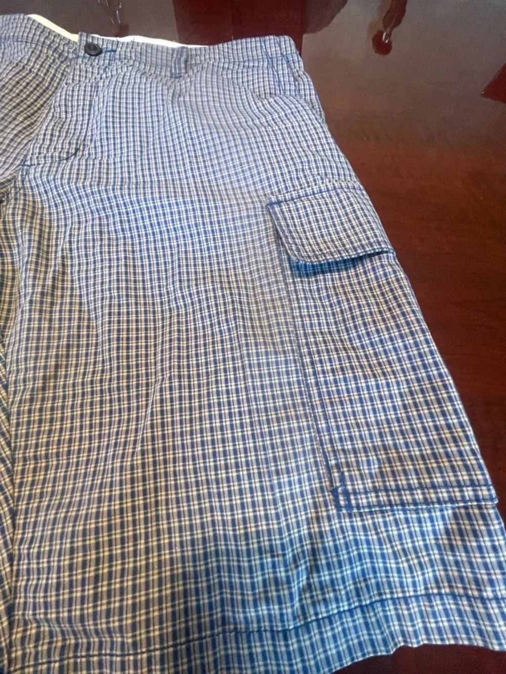 Dockers Men's 38 Blue Plaid Cargo Shorts Cotton Gorpcore Coastal Prep Dadcore